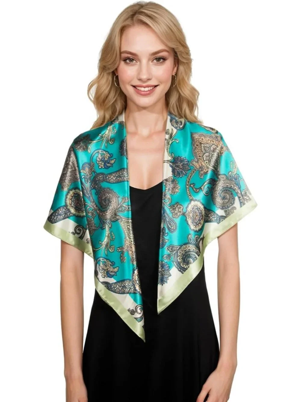 Women's A-Turquoise Printed Square Scarf Bandanas Hair Scarf 35 Inches
